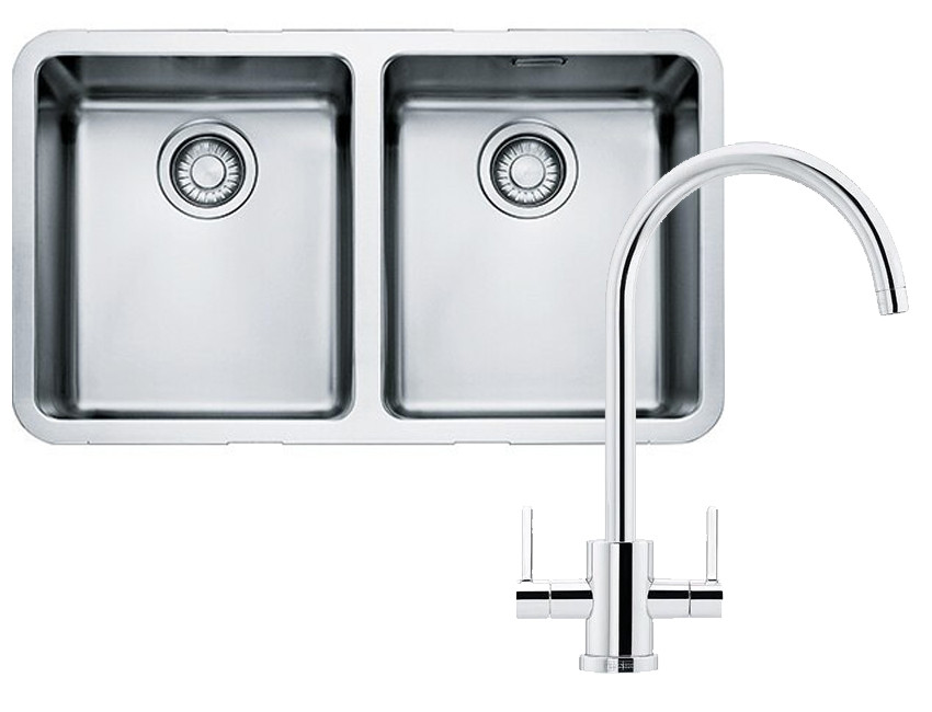 An image of Franke Kubus KBX120 34-34 Kitchen Sink with Krios J Tap Pack