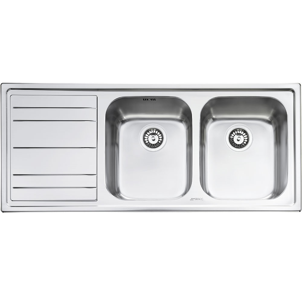 An image of Smeg LE116 Rigae Double Bowl Kitchen Sink With Drainer