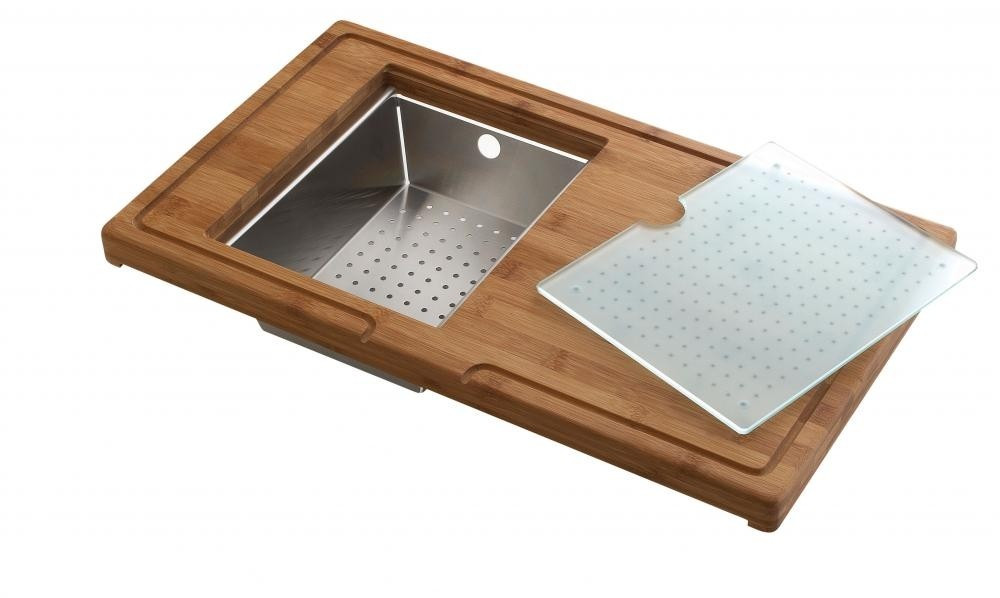 An image of Luisina AEPLUBK1-046 Bamboo Board With Integrated Colander And Glass Board
