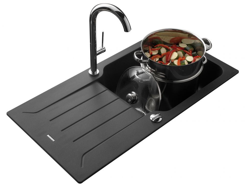 An image of Luisina Traviata EV98011L Single Bowl Kitchen Sink With Drainer 