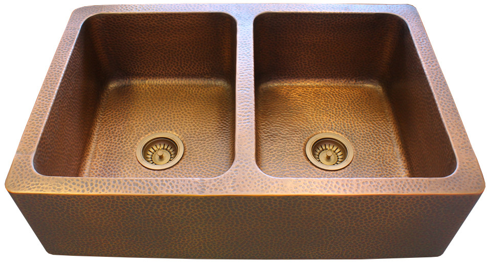 An image of Eclectica Bordeaux Double Bowl Copper Kitchen Sink